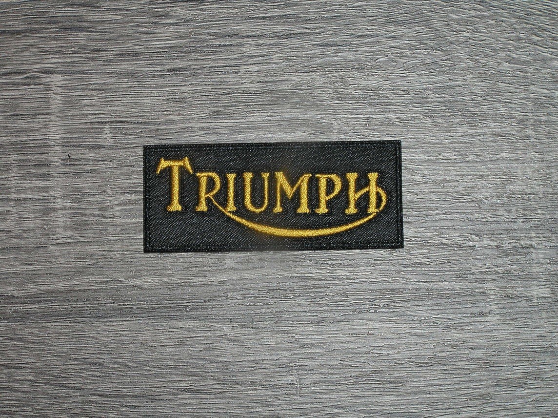 Triumph Motorcycle Black/Gold Embroidered Iron On Patch 2.75″ x 1.25″