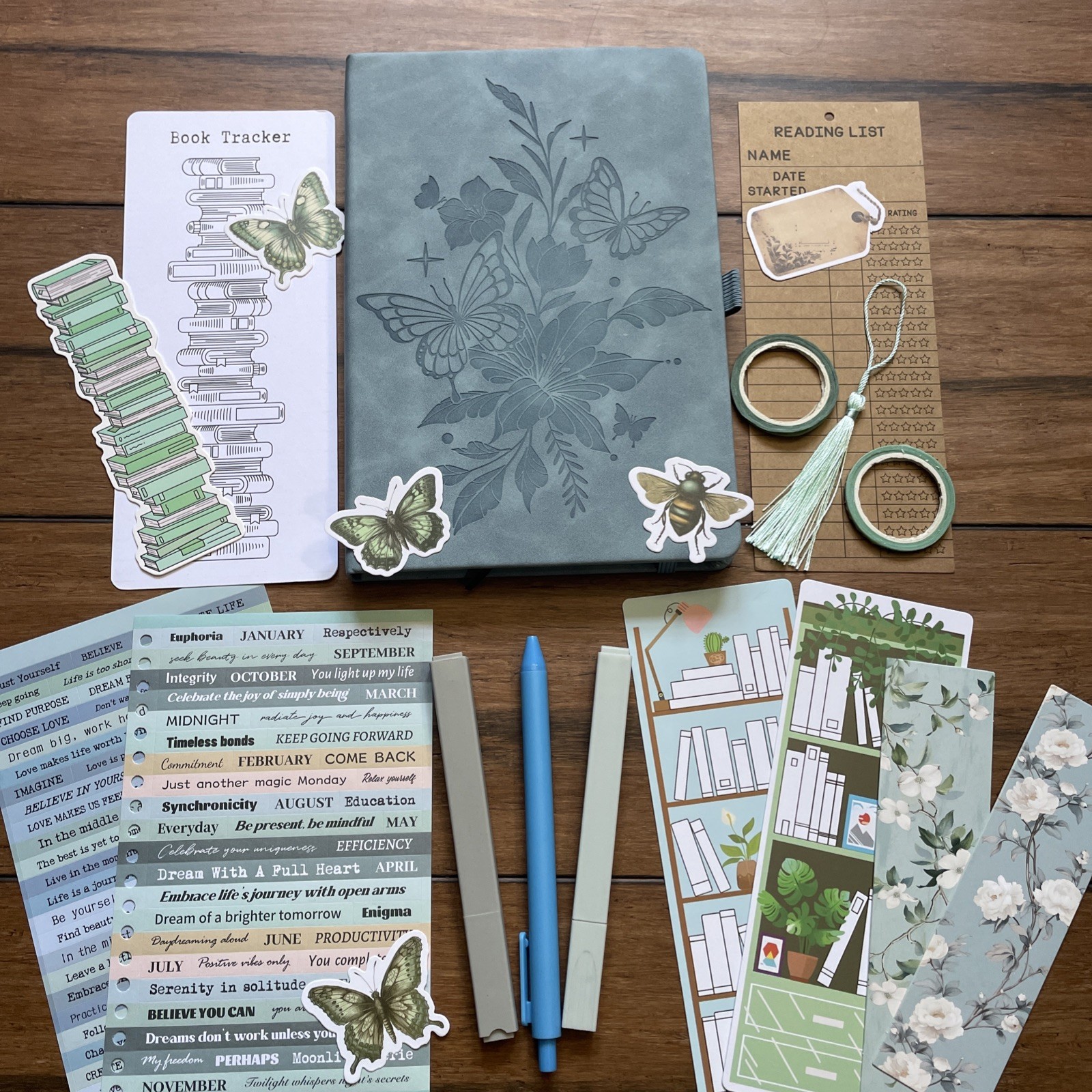 21 PC Journaling Diary Bundle Set 8×5″ Leather Lined Bookmarks Pens Stickers 70