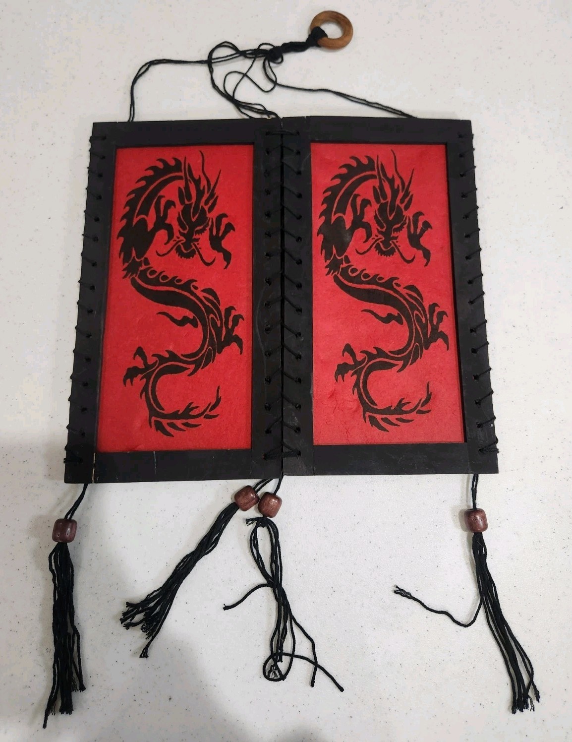 Vintage Red Chinese Dragon Art Lokta Paper Lanturn Cover Hanging Lamp Shade Used