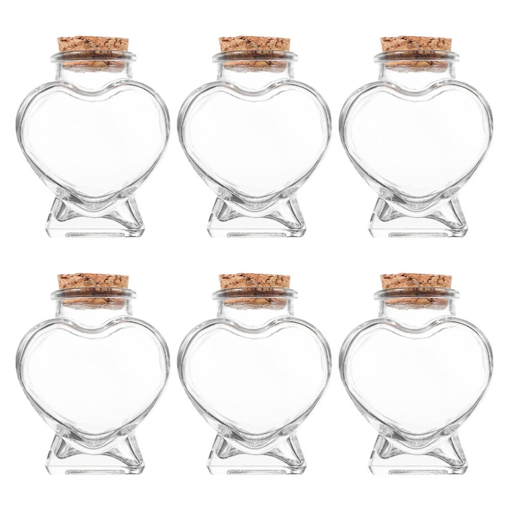 6 Pcs Heart Shaped Glass Bottles With Cork Stoppers Small Containers For Candy