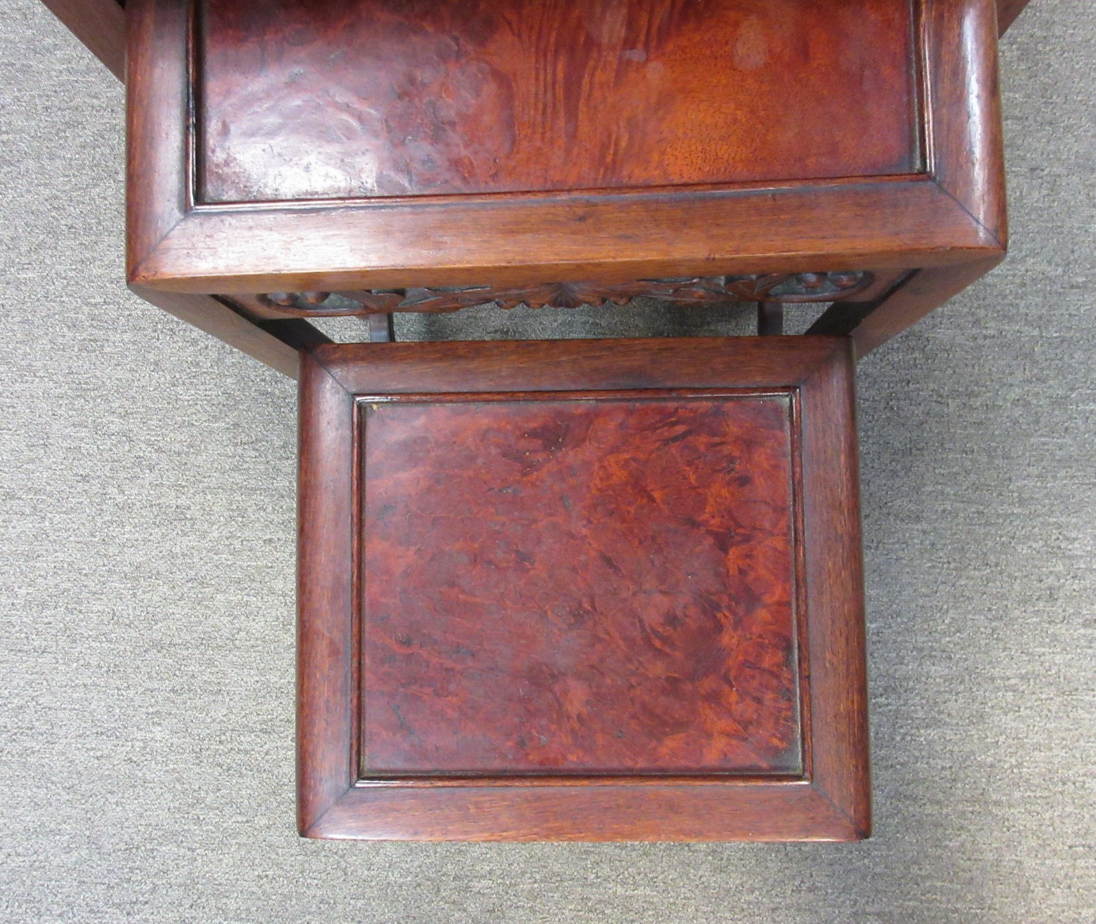 Chinese solid wood carved openwork four-piece flower stand set