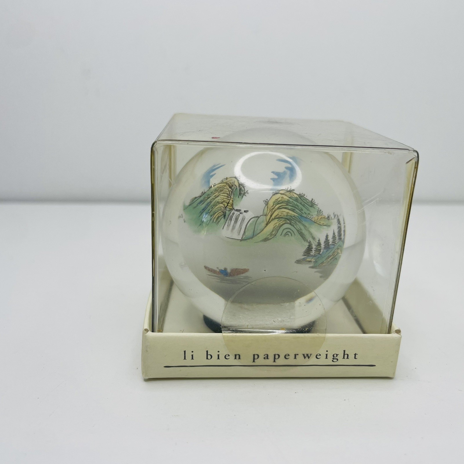 Le Bien Mountain Range Reverse Hand Painted Art Glass Sphere Paperweight New
