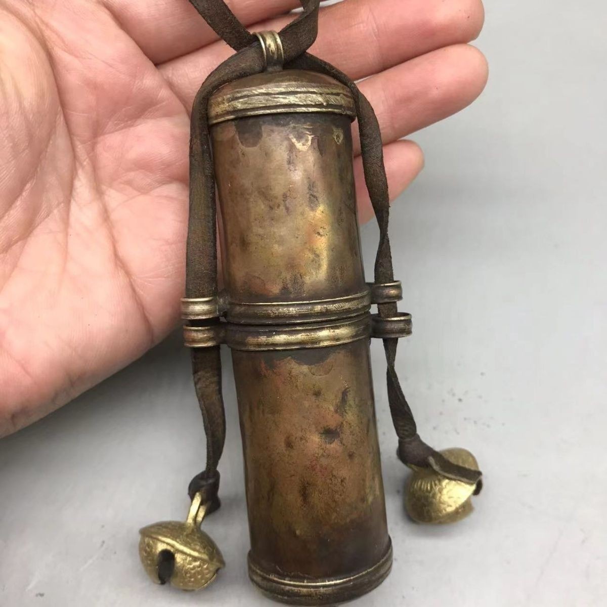 Handmade Tibetan Copper Box Vintage Cylindrical Storage Container Retro Decor