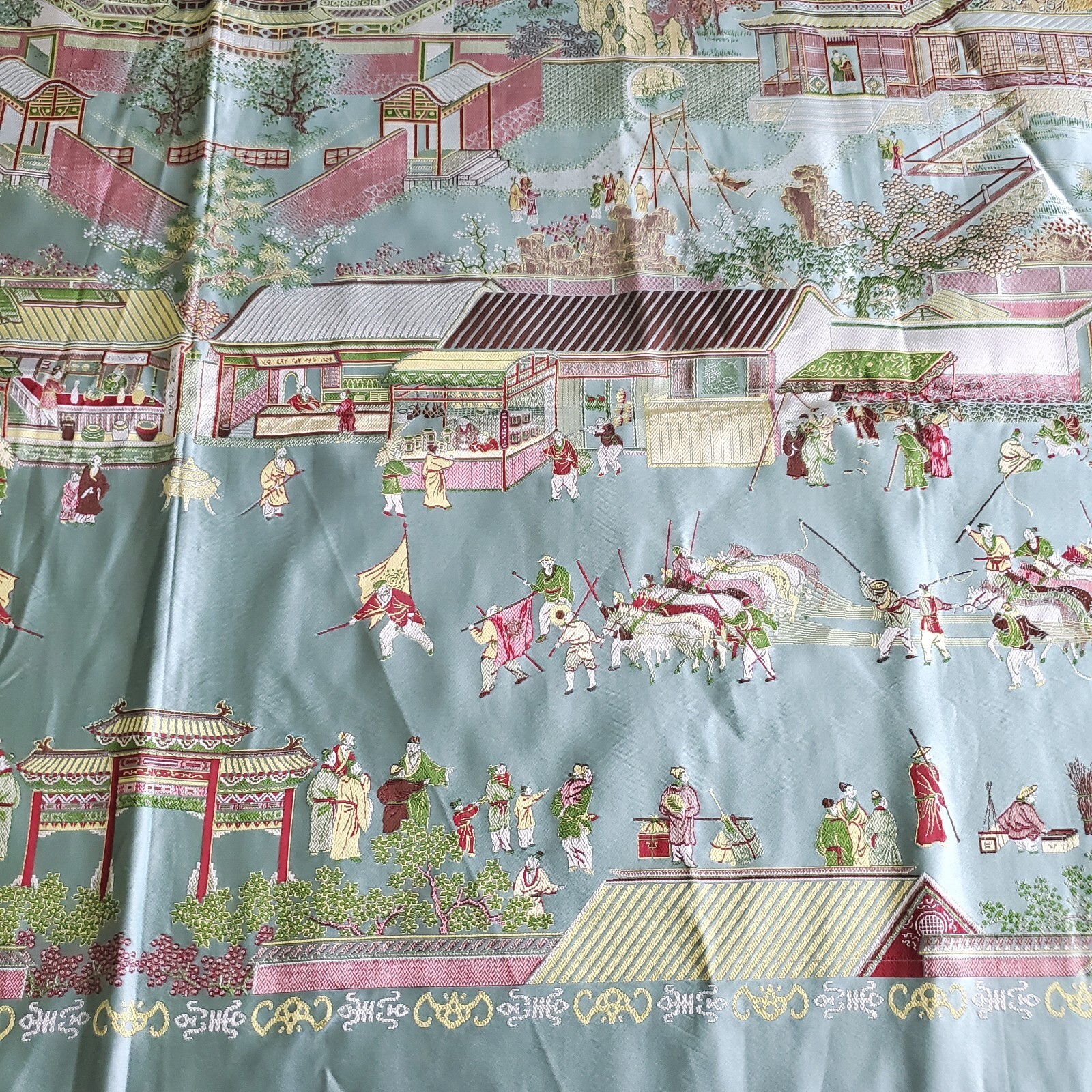 Vintage Gorgeous “Brocaded Flowers” Chinese Silk Tapestry Tablecloth 80″x54″