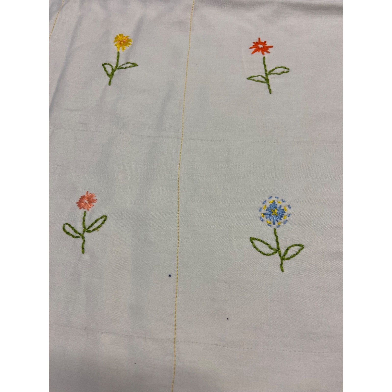 Vintage Unfinished Hand Embroidered Double Cotton Flannel Fabric Bed Cove 82″X79