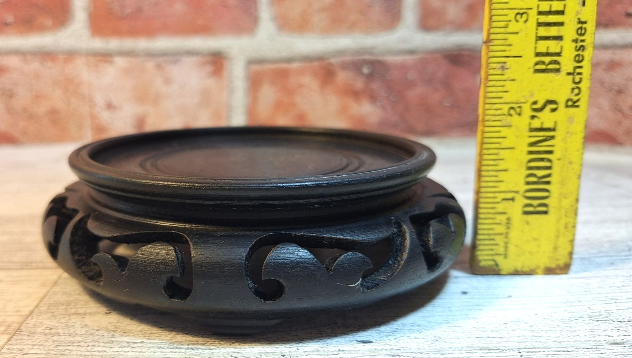 Vintage Chinese Carved Wood Vase Stand, 4.5″ Wide Base 1 1/2″ Tall