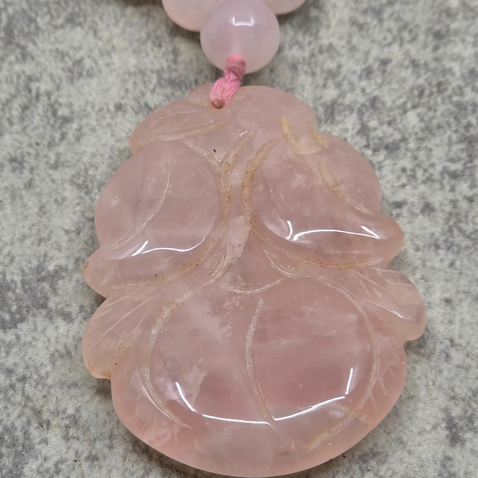 Chinese Style Rose Quartz Lotus / Peony Pendant Necklace – Spiritual Love Stone