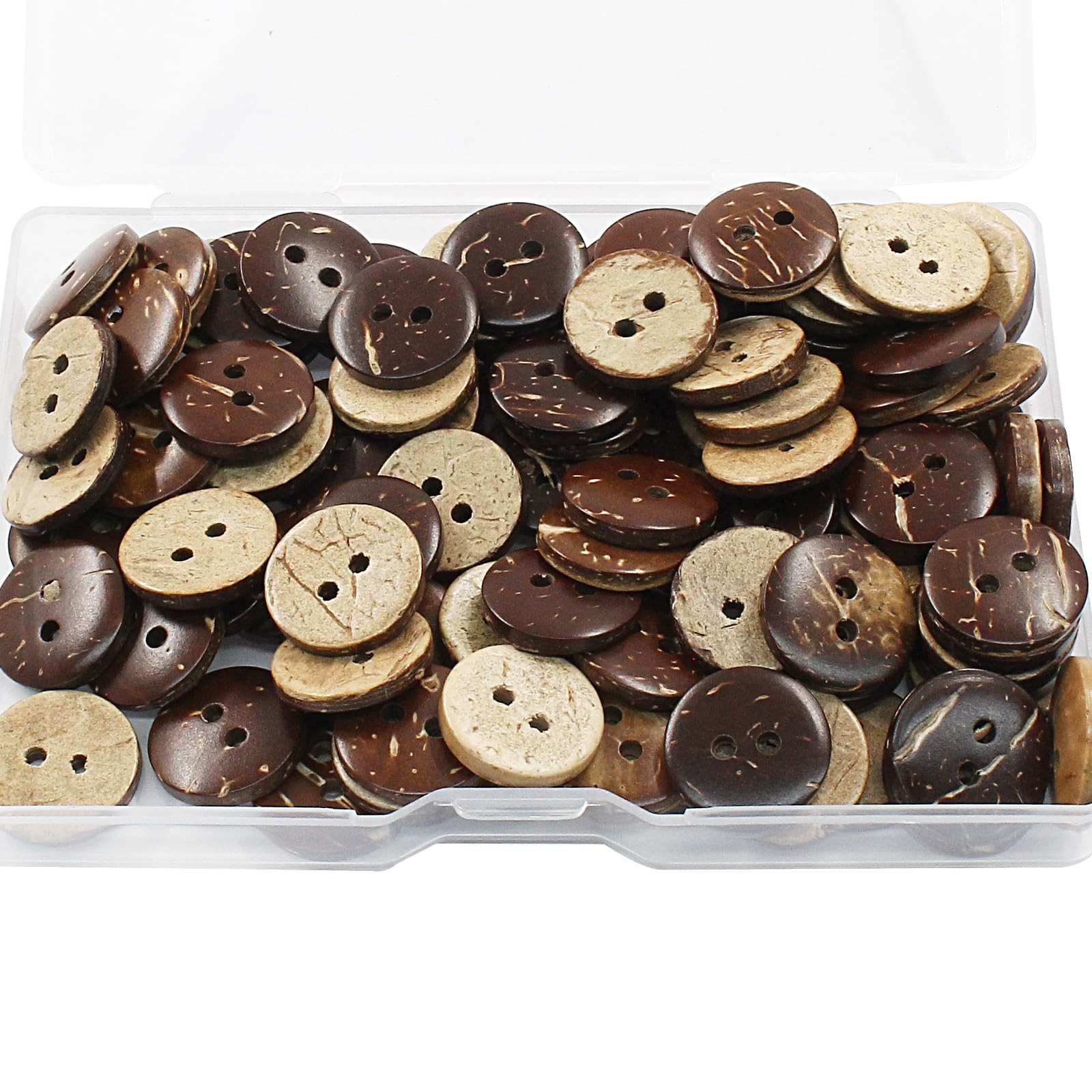 100Pcs 15mm Coconut Shell Buttons, Brown, 5/8 inch, 2 Hole, Natural Wood, Rou…