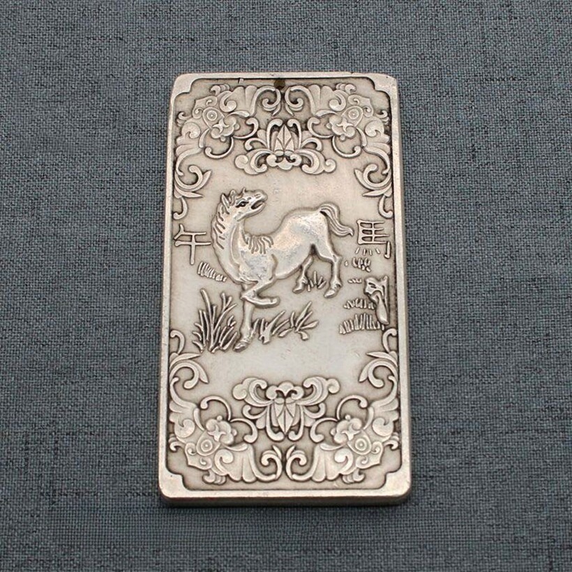 Chinese Old Miao silver carved Chinese Zodiac Signs horse Waist card Pendant