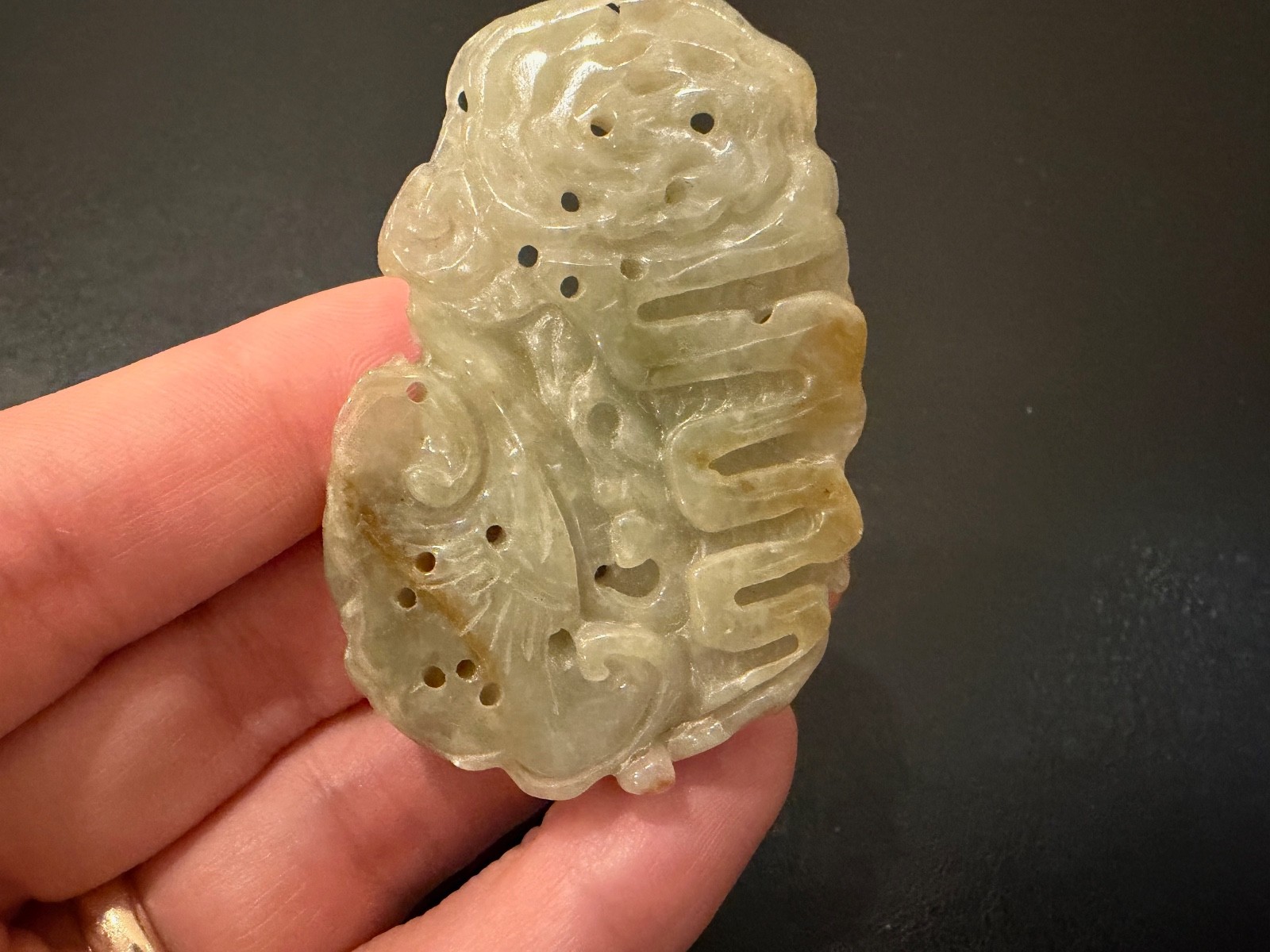 Chinese Unknown Age Hardstone Possibly Jade Carved Pendant Mythical Beast