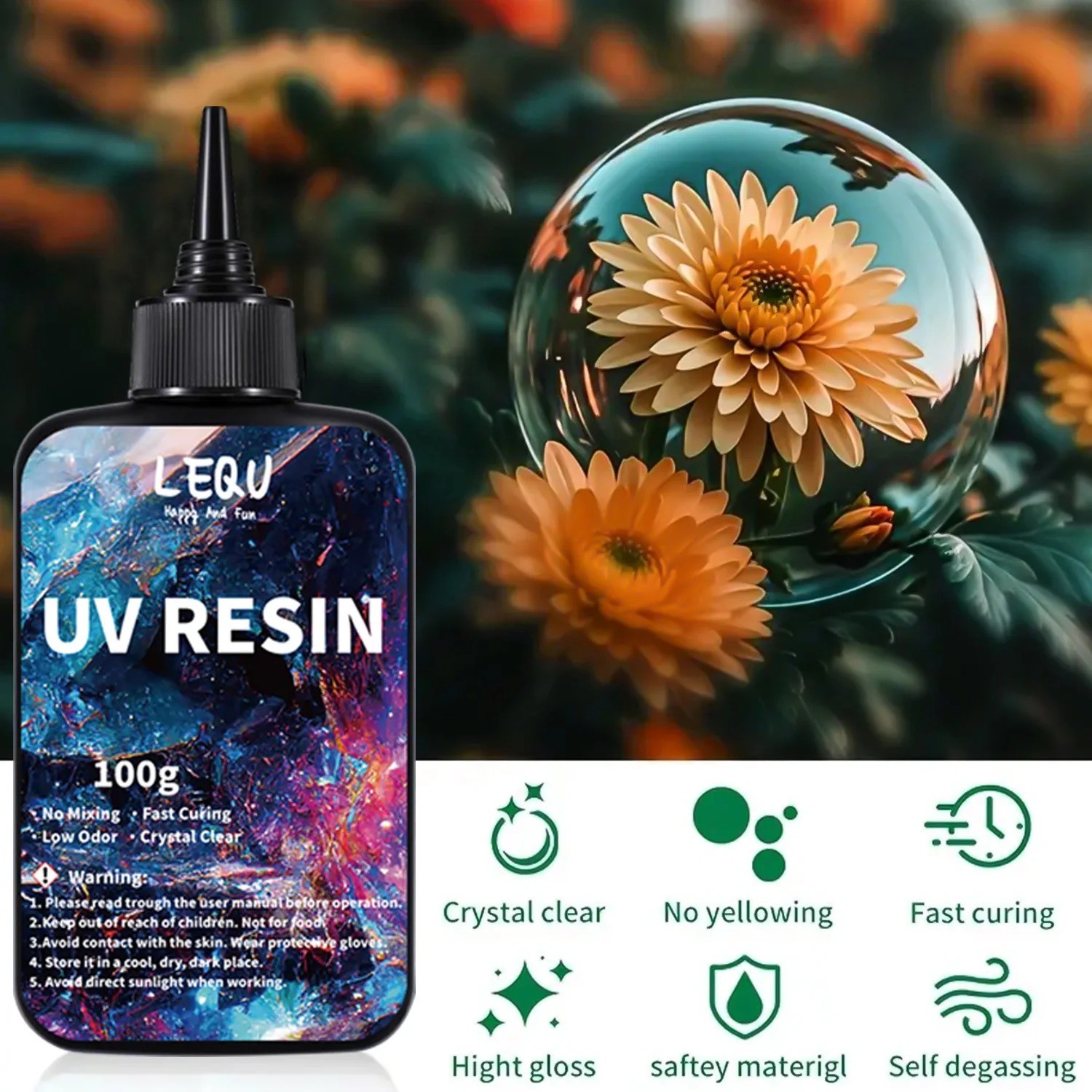 100g UV Resin Clear,Hard,Upgraded Crystal Clear Epoxy Resin Up Premixed UV Cure