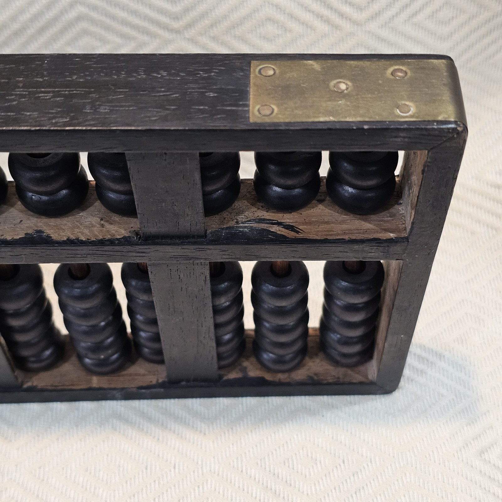 Hop Cheong Tai Black Wooded Brass Metal Abacus Vintage Hong Kong Export 63 Beads