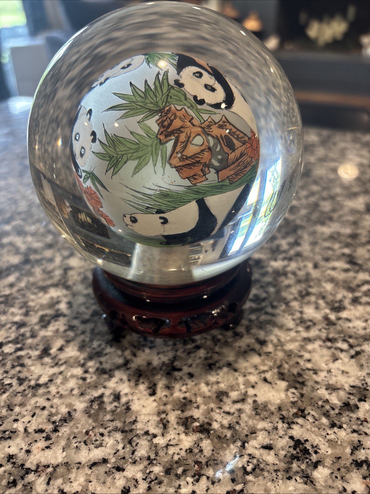 Chinese Glass Ball Sphere Reverse Hand Painted Pandas