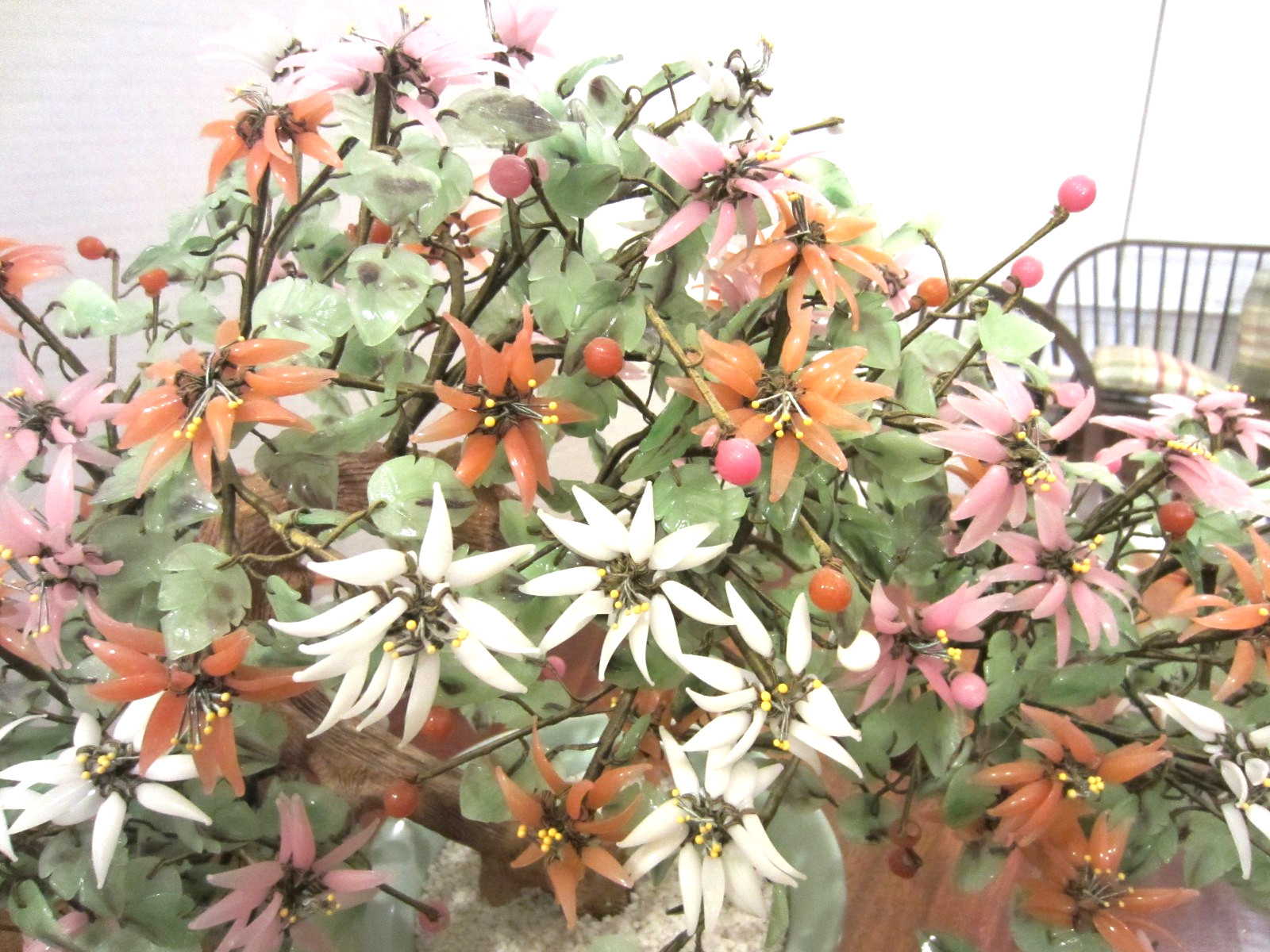 spectacular vintage multi-color flowering glass bonzai tree 31 ” long