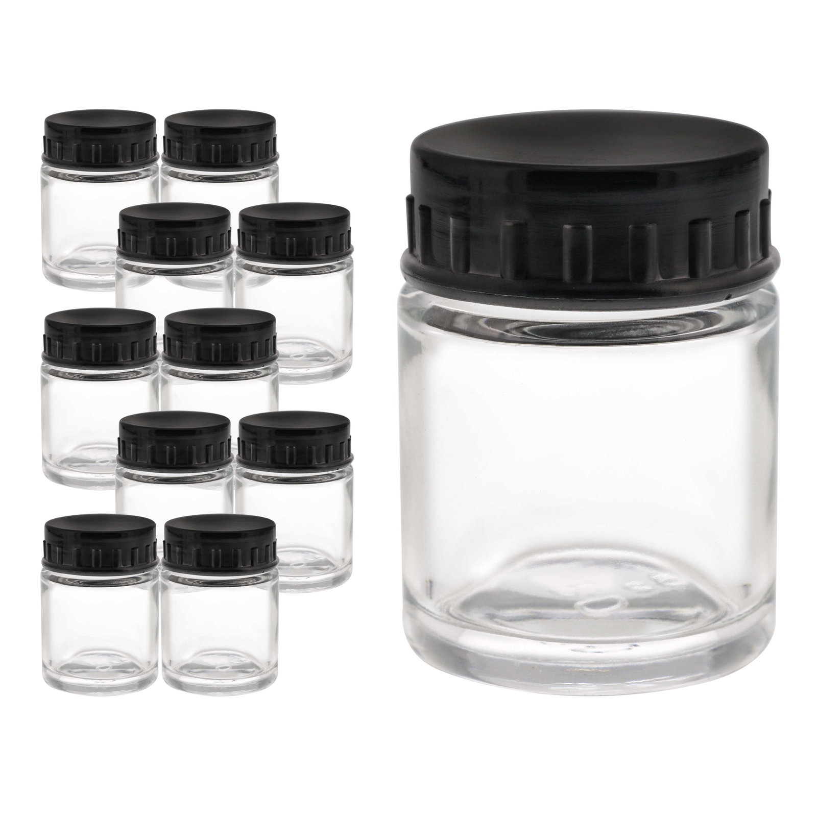 10pk Airbrush 3/4oz Glass Jar Bottles with Plastic Lids, Store Paint Siphon Feed