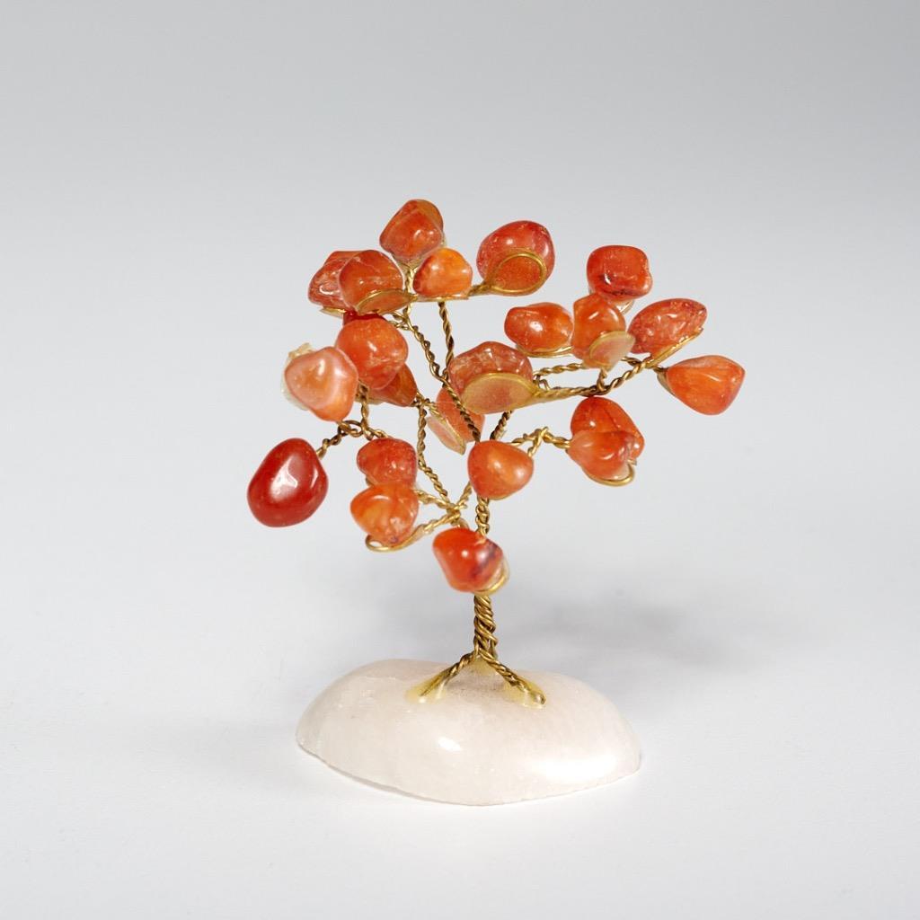 Pair of Vintage Citrine Carnelian Stone Chakras Mini Bonsai Desk Gemstone Trees
