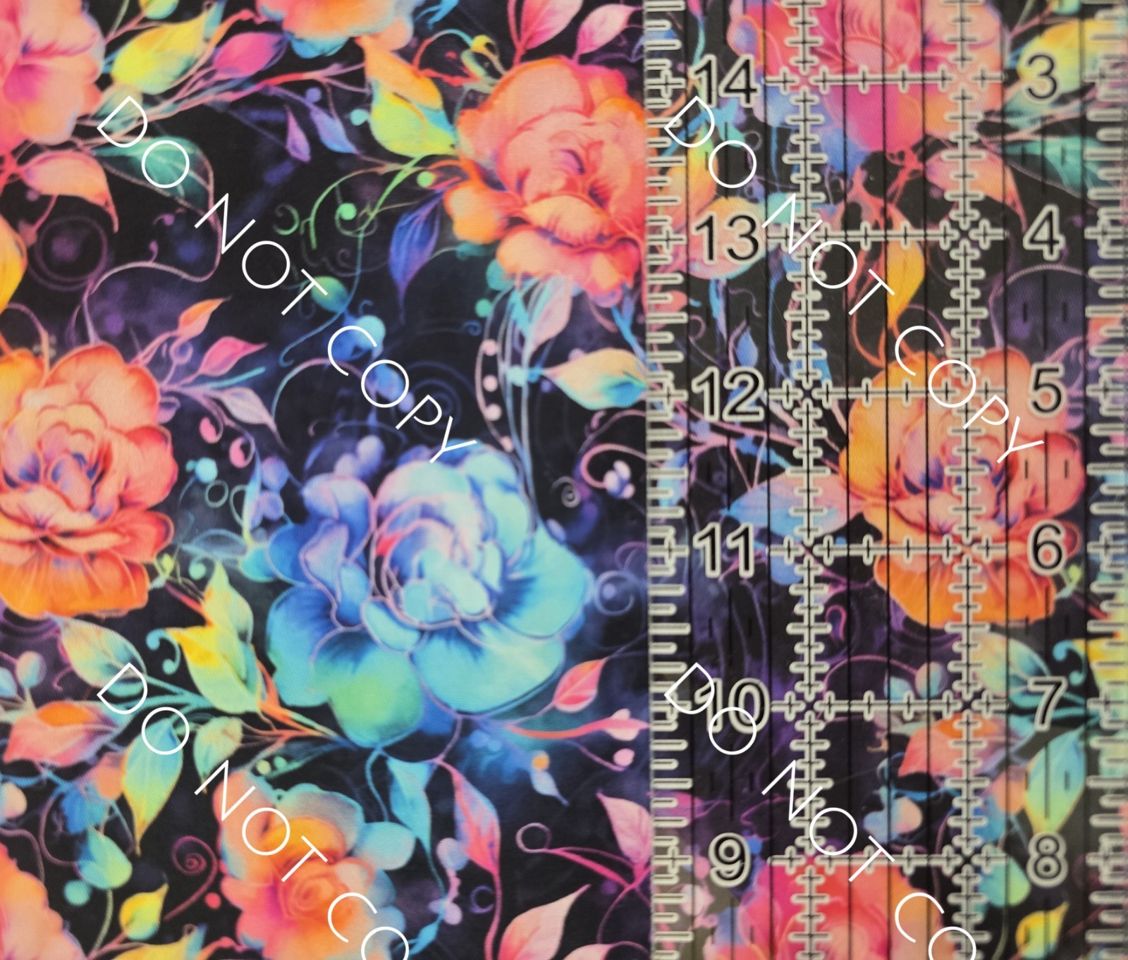 100% Cotton Woven Novelty Fabric Neon Flowers Floral By The 1/4 Yard 9×56