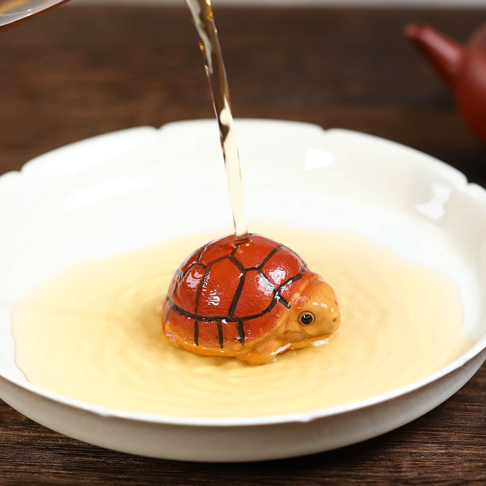 2″ China Yixing Zisha Jiangpo Clay Mini Red Shell Longevity Turtle Tea Pet