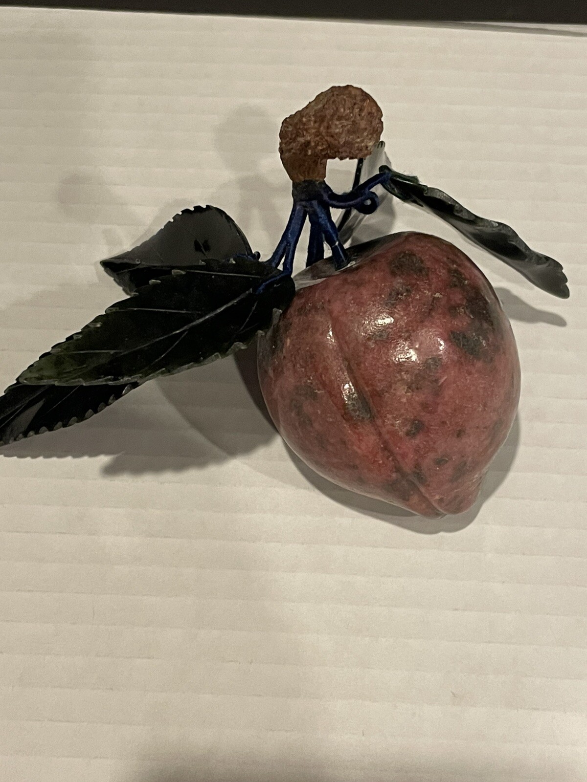 Vintage Asian Plum Heavy Stone Miniature Decorative Fruit Wood Stem 1950’s Rare