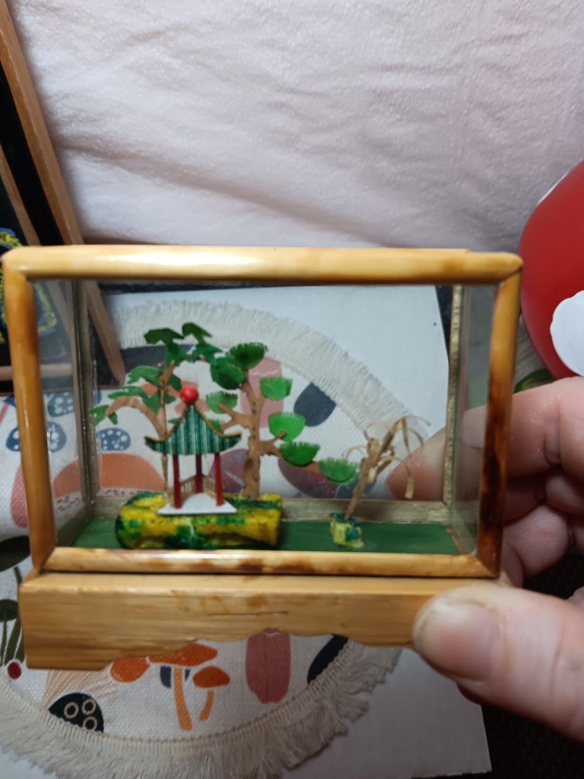 Vintage Chinese Miniature Glass Bamboo Frame Diorama!!!