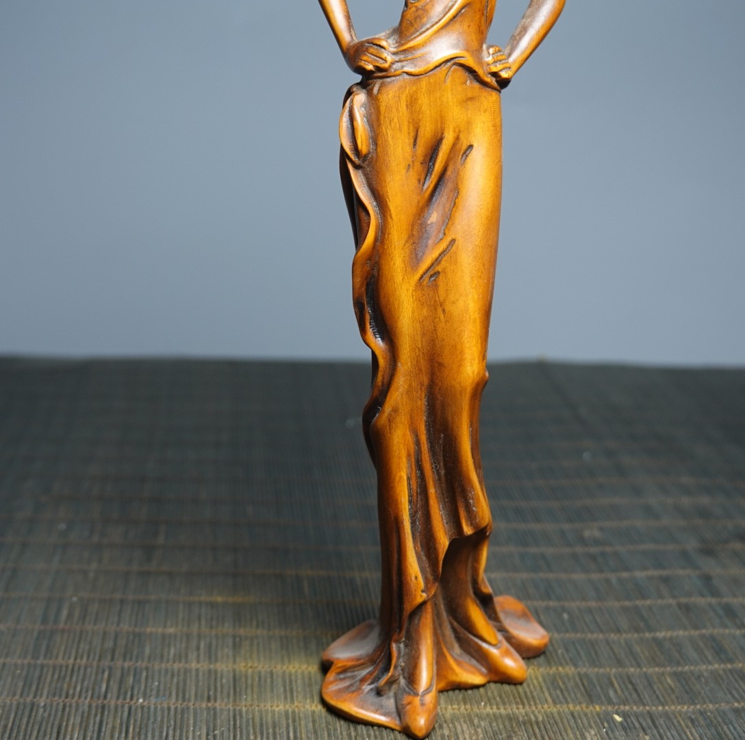 8.7″ Collect China Box-wood Carving Elegant Lady Beauty Modern Art Sculpture