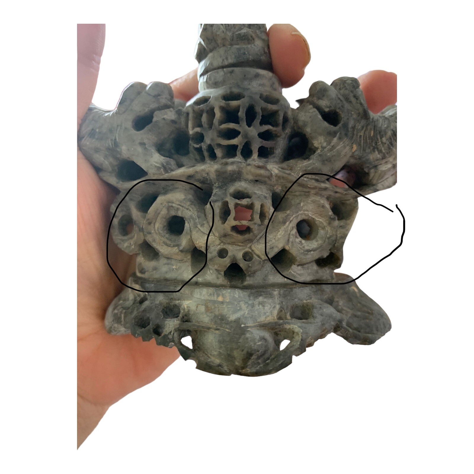 Chinese Hand Carved Soapstone Incense Burner Foo Dogs/Lions Vintage 4” X 4 1/2”