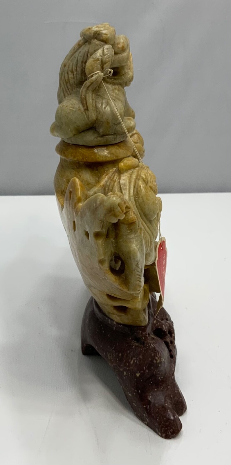 VINTAGE HAND CARVED SOAP STONE INCENSE BURNER FOO DOGS/LIONS