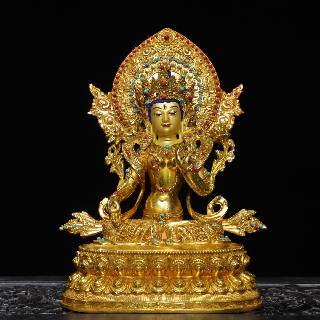 Bronze gilded painted statue of the Longevity Buddha