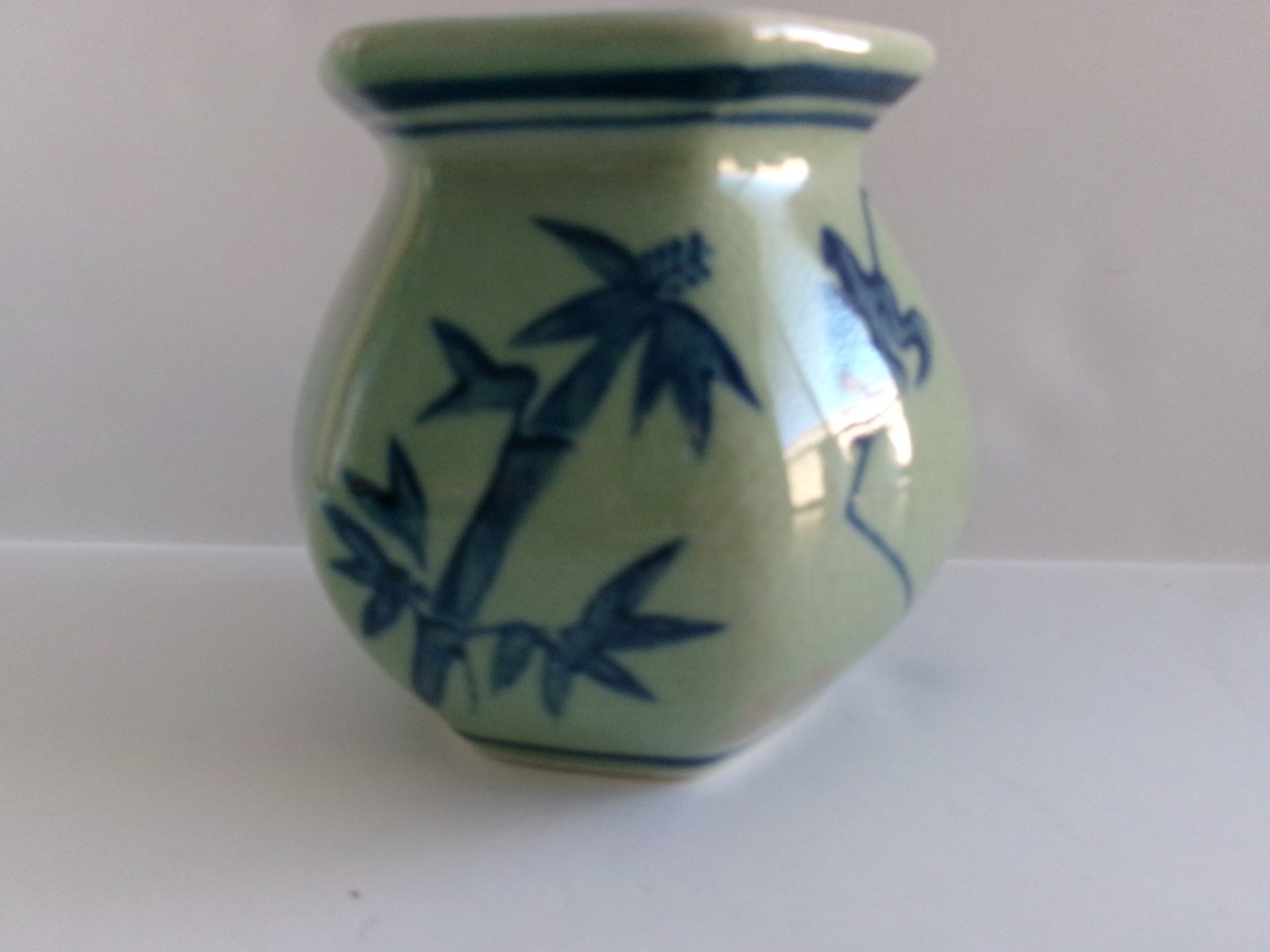 Celedon made in China cachepot planter blue painted bamboo 3.75″
