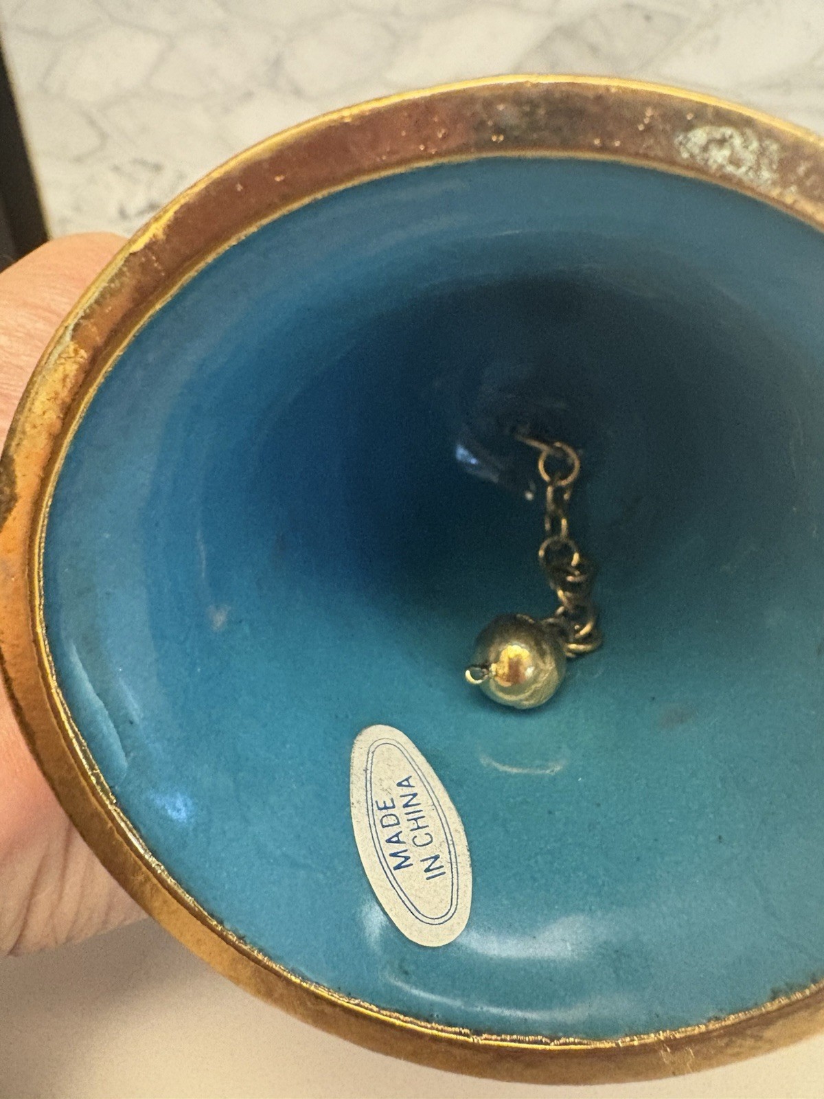 Vintage Chinese Cloisonne Enamel Floral Gold Metal Bell