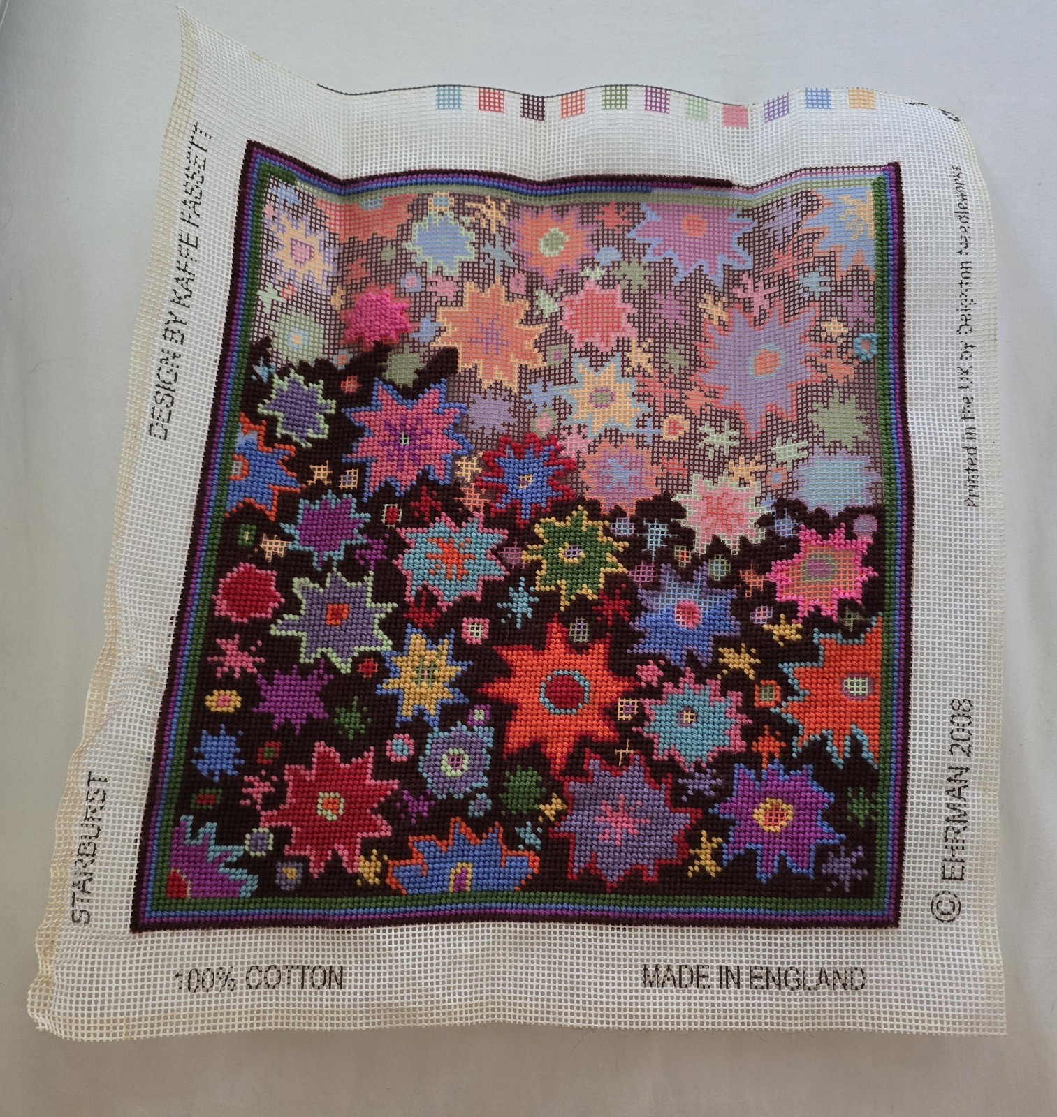 RARE Vtg-2008 KAFFE FASSETT printed canvas “STARBURST” 1/2 complete no yarn!