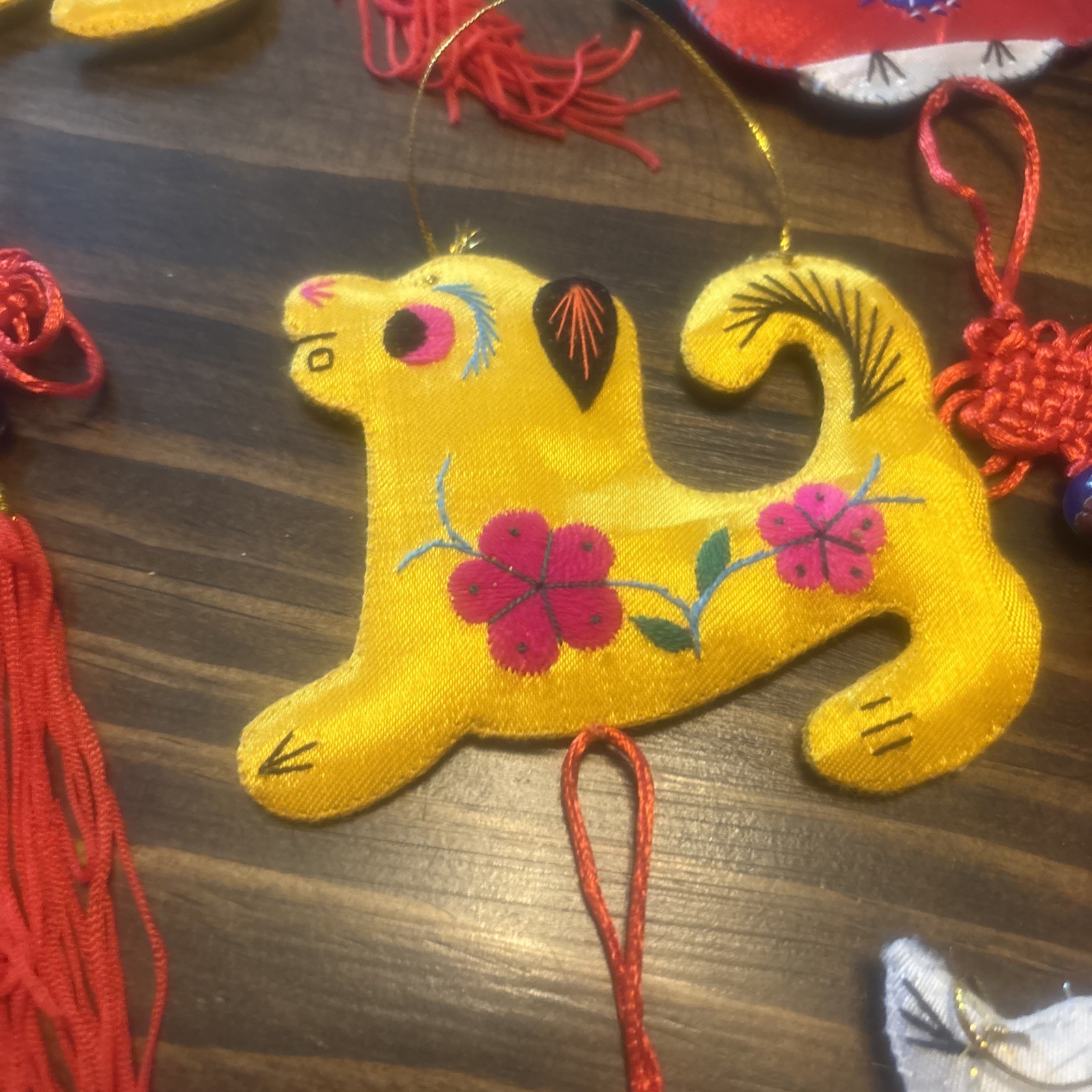 12 Handmade Chinese Embroidered Silk Animal Ornaments