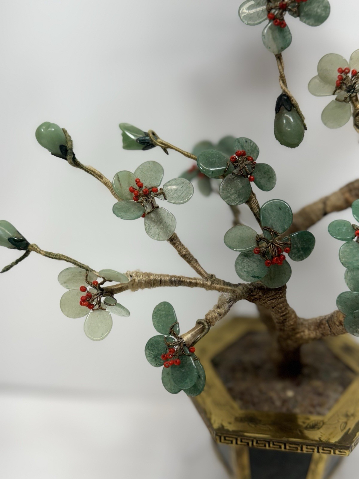 Vintage Chinese Jade Bonsai Tree With Spinach Jade Bowl 11” Tall