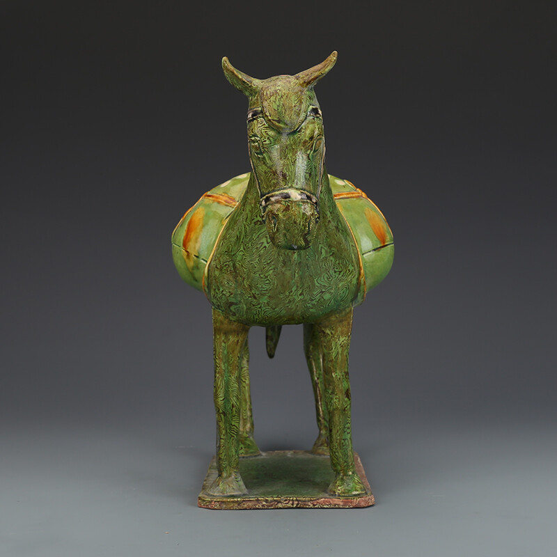 11.4″Chinese Song Green Glaze Porcelain Twisted Colored Body Battle Steed Statue
