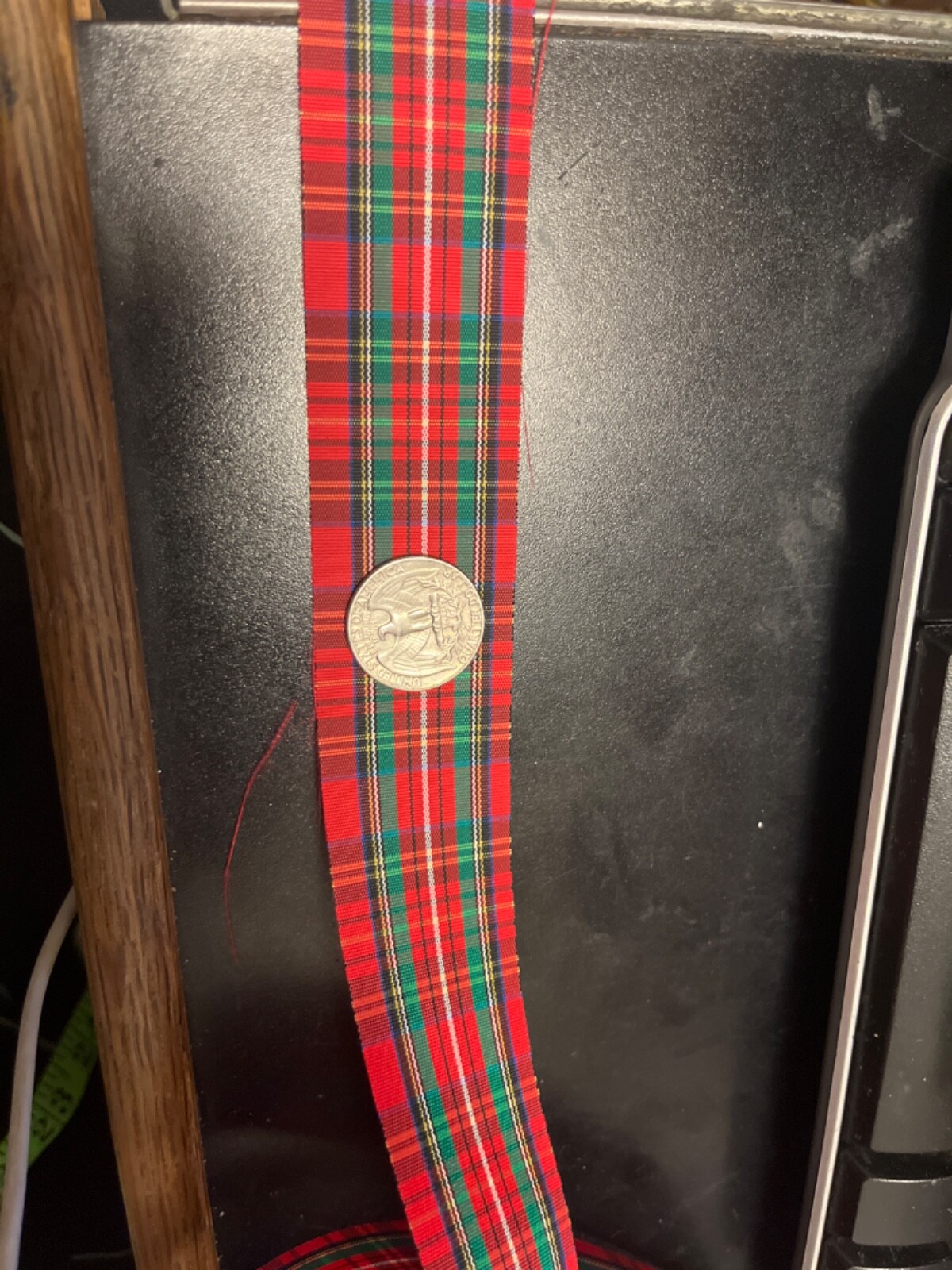 1 & 3/8 inch wide, unfinished edge tartan (Stewart plaid) ribbon, 2 yard piece