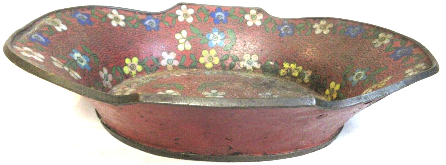 ANTIQUE~RARE STYLE IN CHINESE CLOISONNE~ FLORAL PATTERN BOWL~9 3/8″ X 7 3/8″