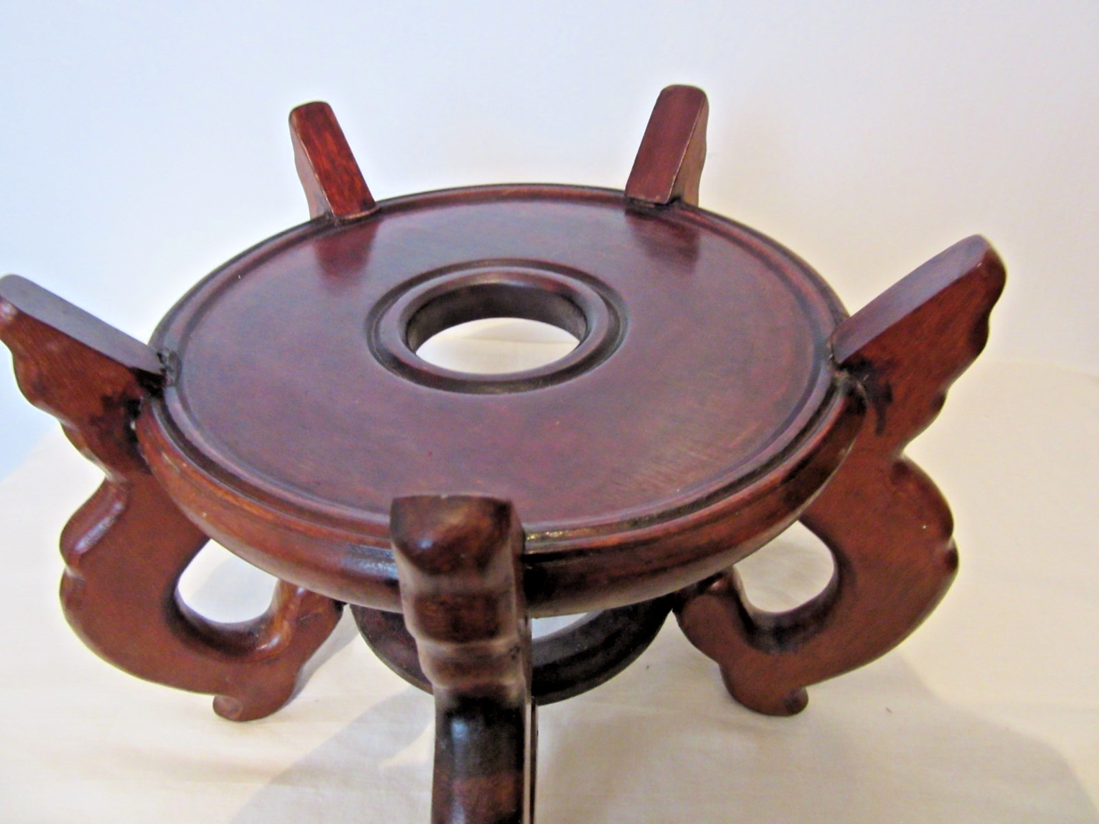 Vintage Chinese Carved Wood Display Stand for a Vase Bowl Statue max 6 1/2″ Base