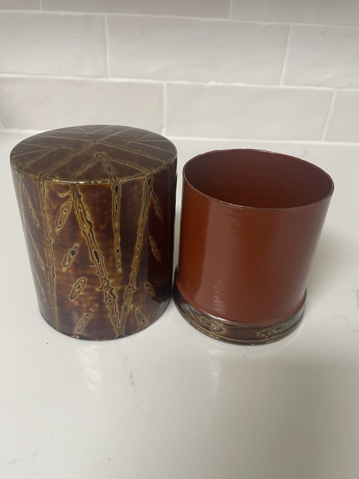 Antique Chinese Xipi Lacquer Wooden Tea Caddy Trinket Lidded Box Jar EUC