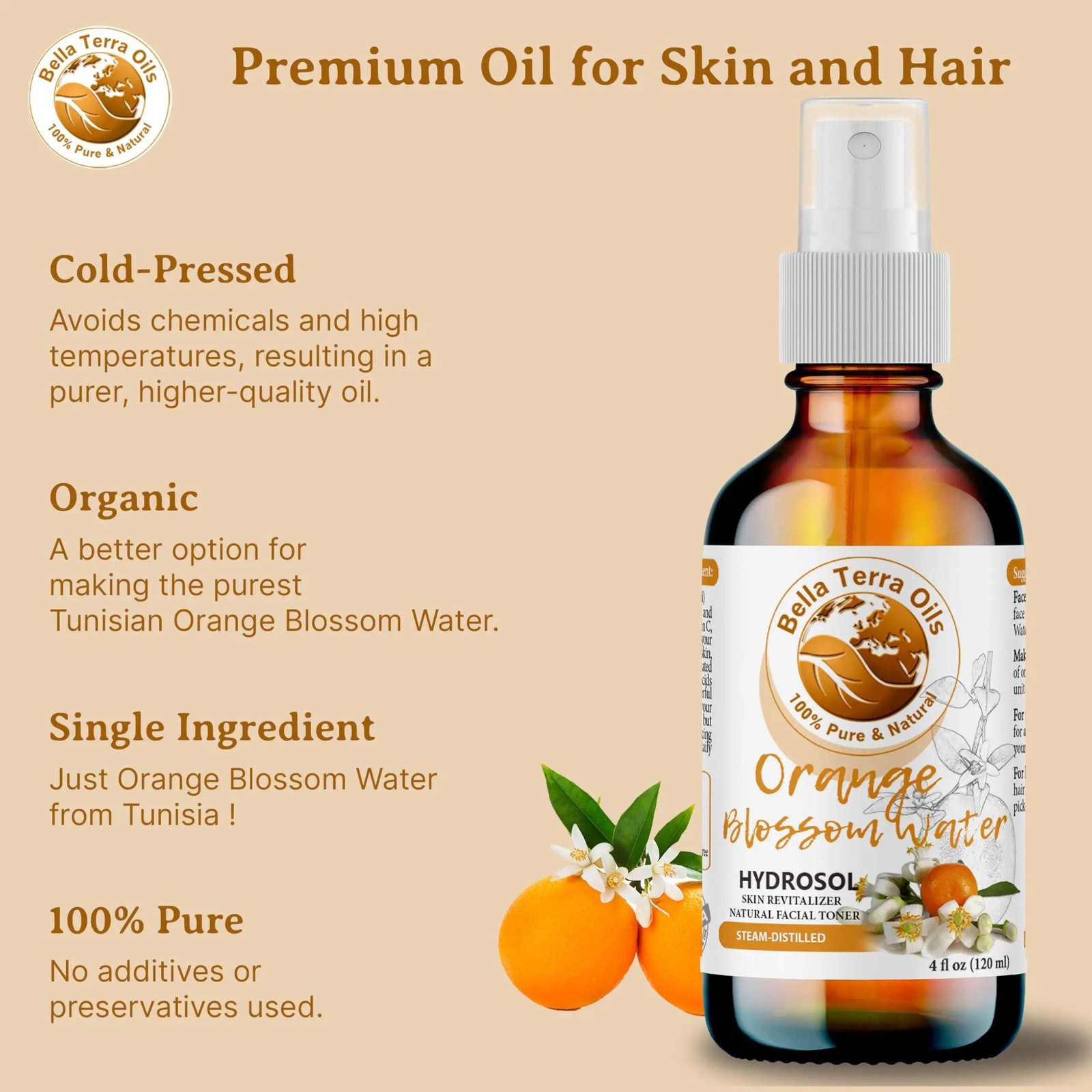 Pure Neroli Orange Water Hydrosol 100% Natural Skin Hair Face Aromatherapy Toner