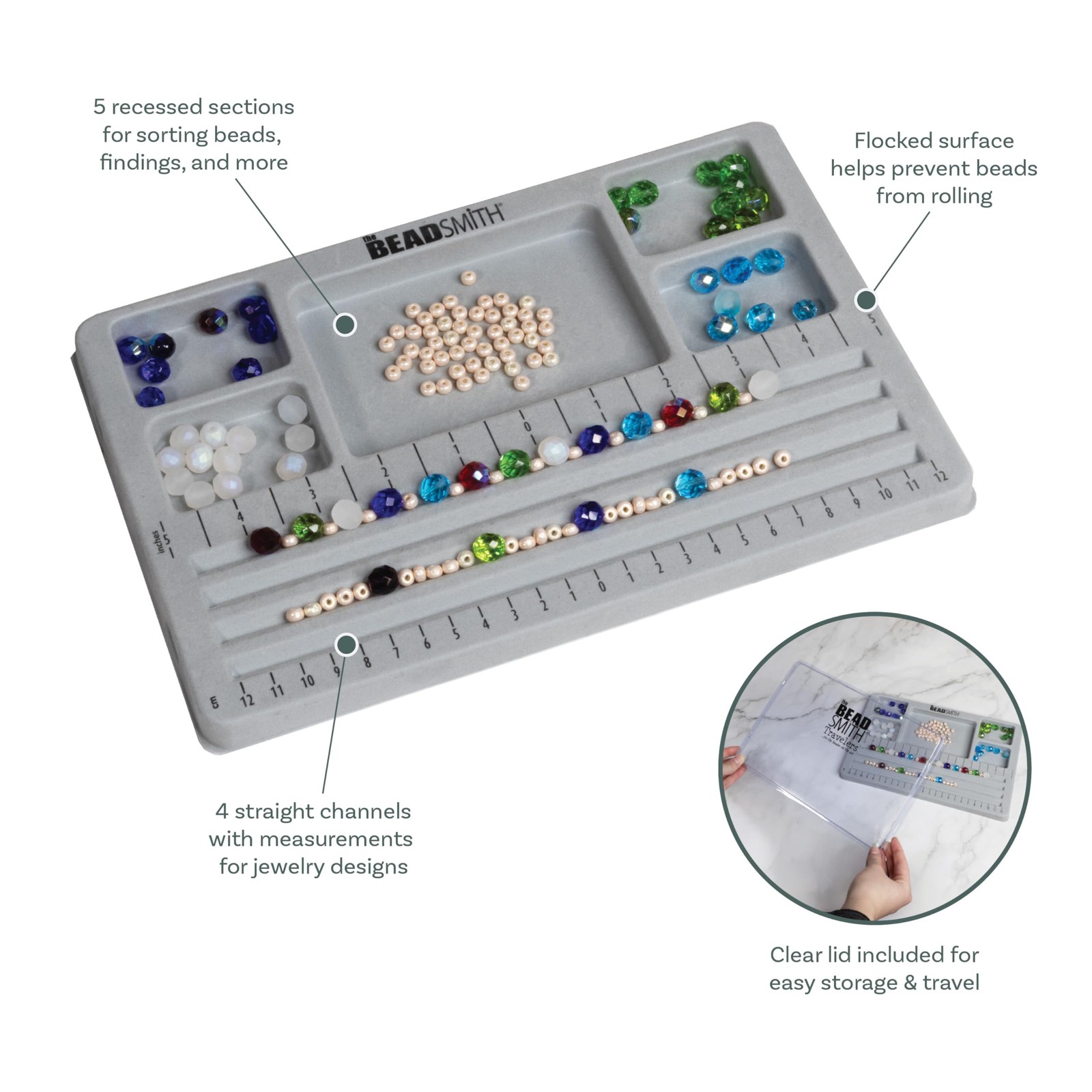 The Beadsmith Mini Bead Board – Grey Flocked, 4 Straight Channels, 5 Recessed…