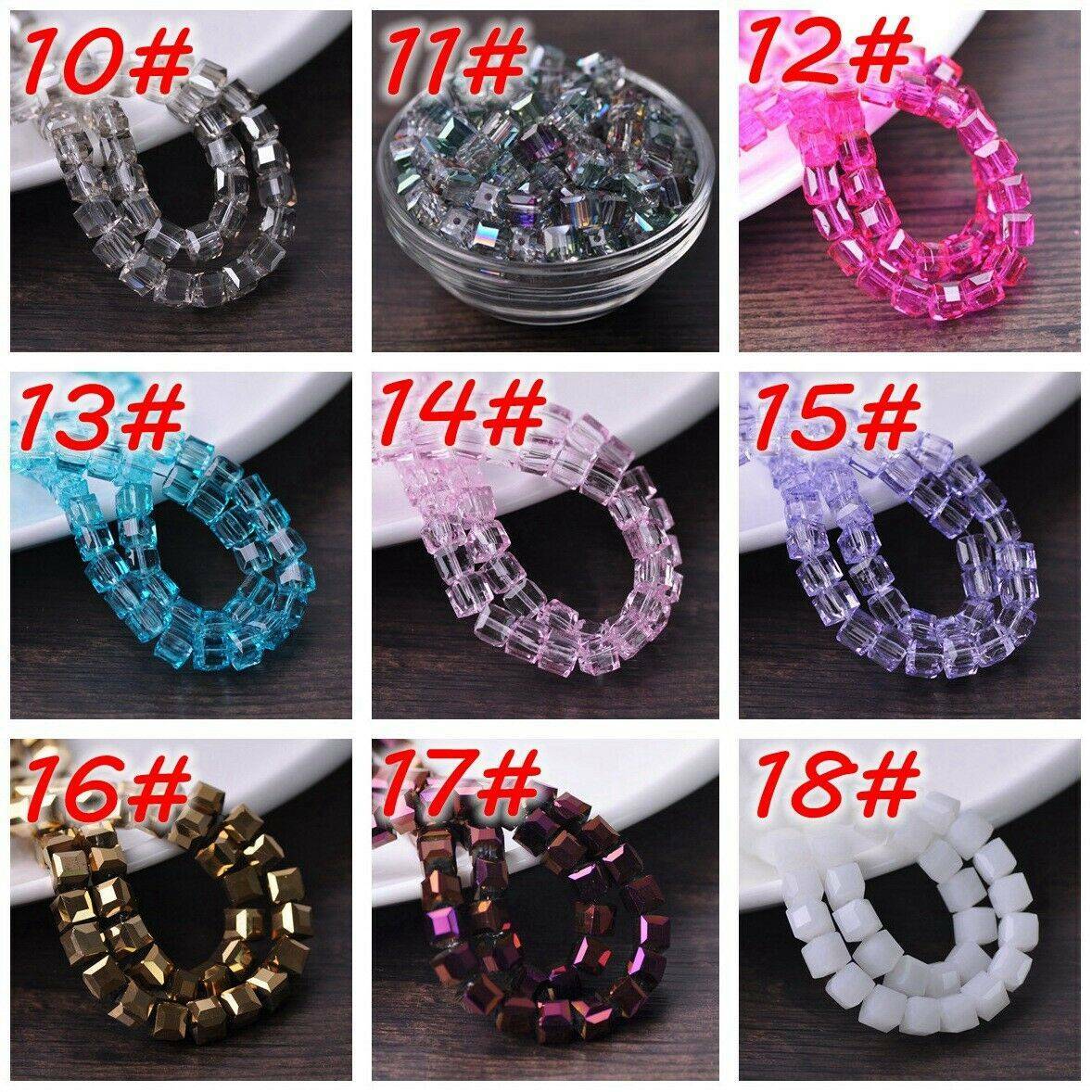 3mm 4mm 6mm 8mm 10mm 14mm Crystal Glass Cube Faceted Loose Crafts Beads Lot