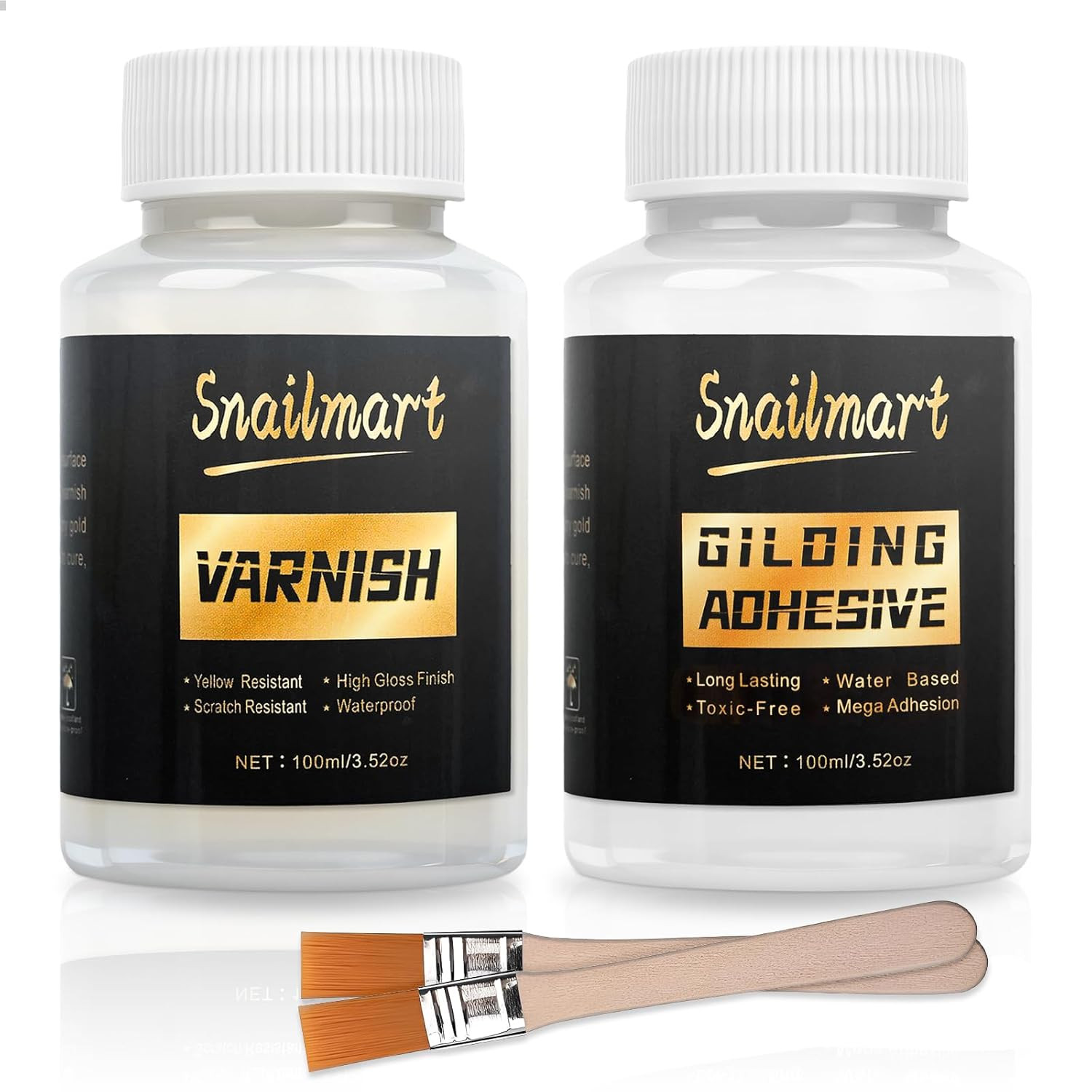 Gold Leaf Adhesive,100Ml /3.52Oz Water-Based Gold Leaf Glue & 100Ml /3.52Oz Prot