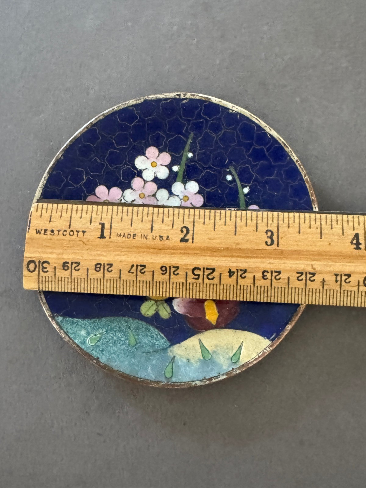 ROYAL BLUE PINK PRUNUS CHERRY BLOSSOM CLOISONNE ENAMEL TRINKET TIDBIT TRAY DISH