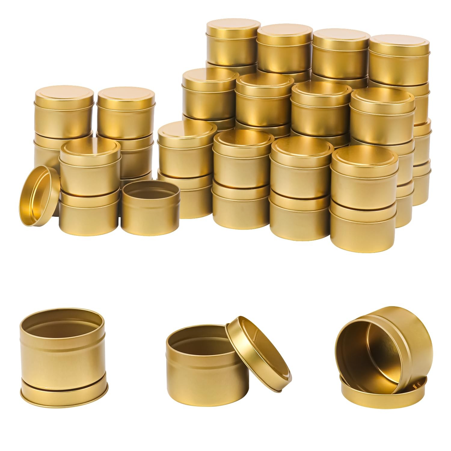 Ihdyppew 48 Pack 4 Oz Gold Tins Lids Candle Containers Empty Candle Jars Bulk