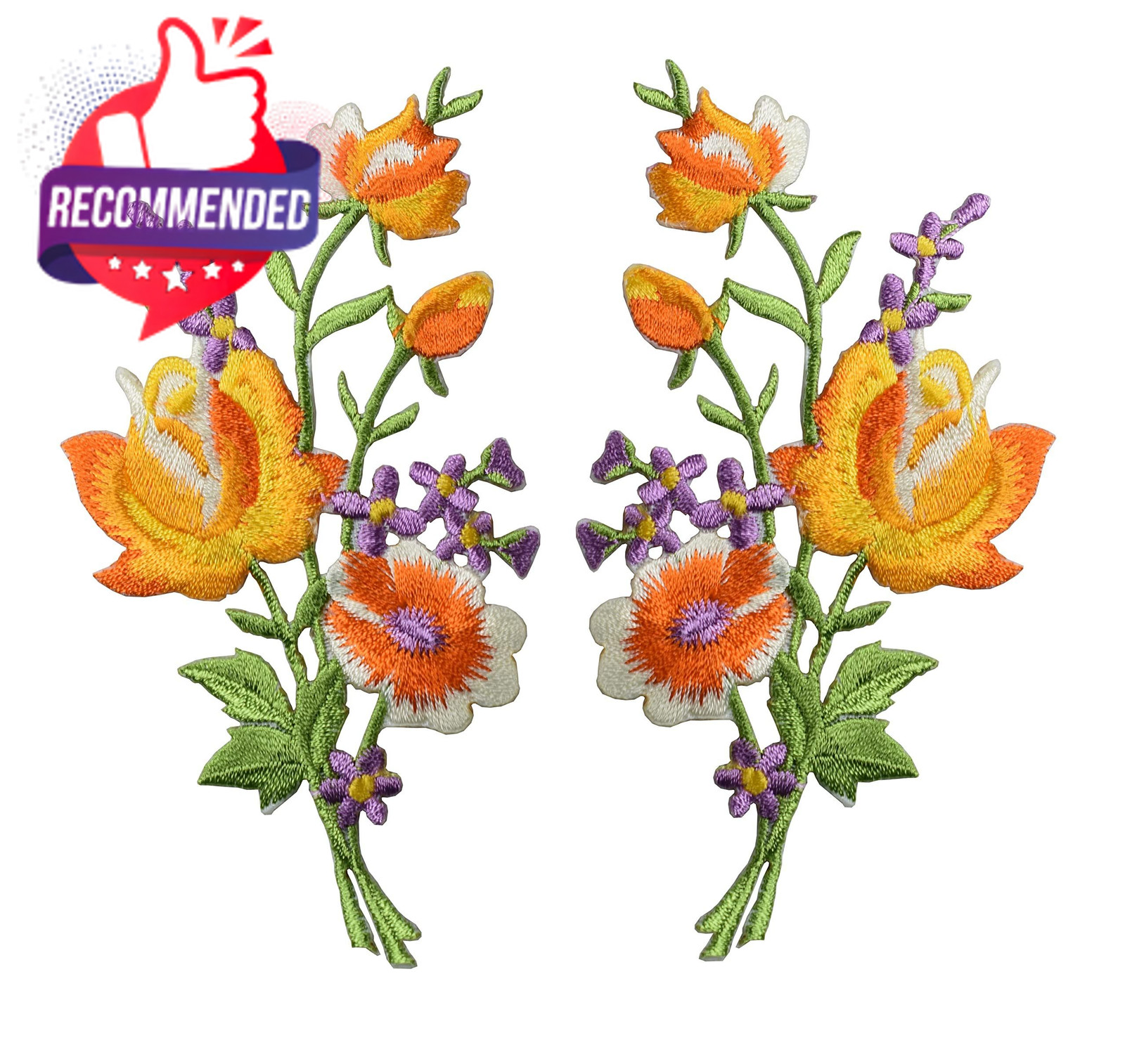 #e05093o Orange Rose Pair Flowers Floral Bouquet Boho Embroidered Appliques Iron