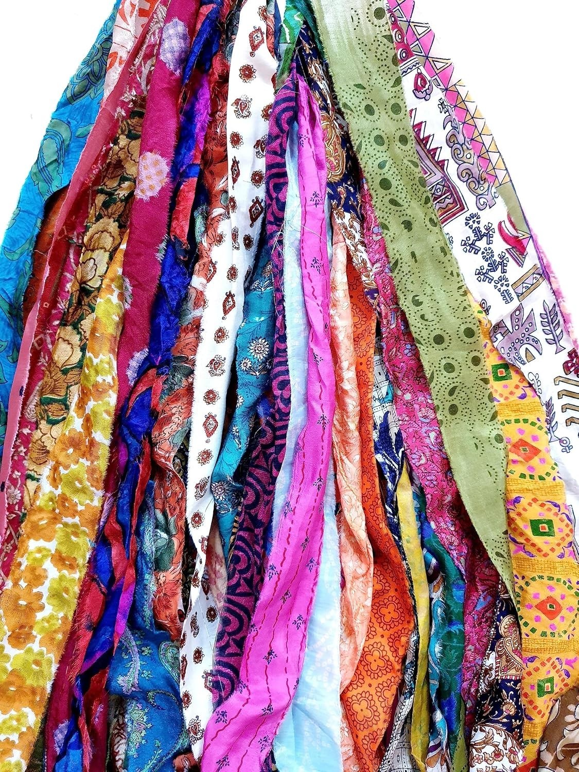 ABB 21Y Recycled Sari Silk Yarn Ribbon Tassels, 21 Strips Mixed Shades DS360