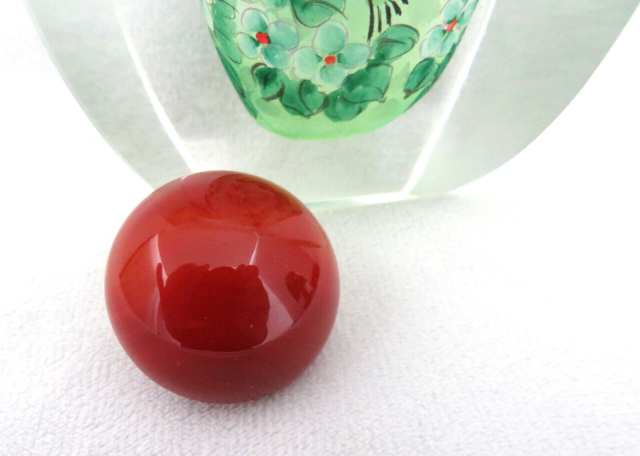 Signed Vintage Chinese Snuff Bottle Reverse Hand Painted Glass w Agate Top BIRDS