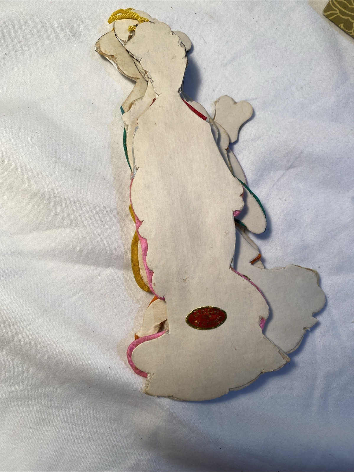 Vintage Set Of 4 Asian Oriental Geisha Girls Silk Satin Ornaments