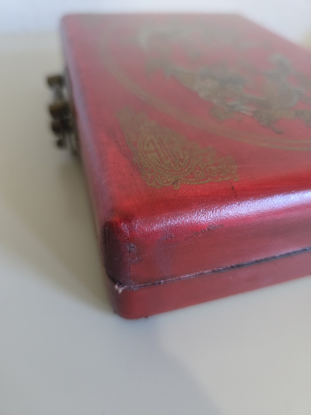 Vintage Chinese Abacus 2:5 Beads w/ Red Phoenix Dragon Brass Wood Box + Booklet