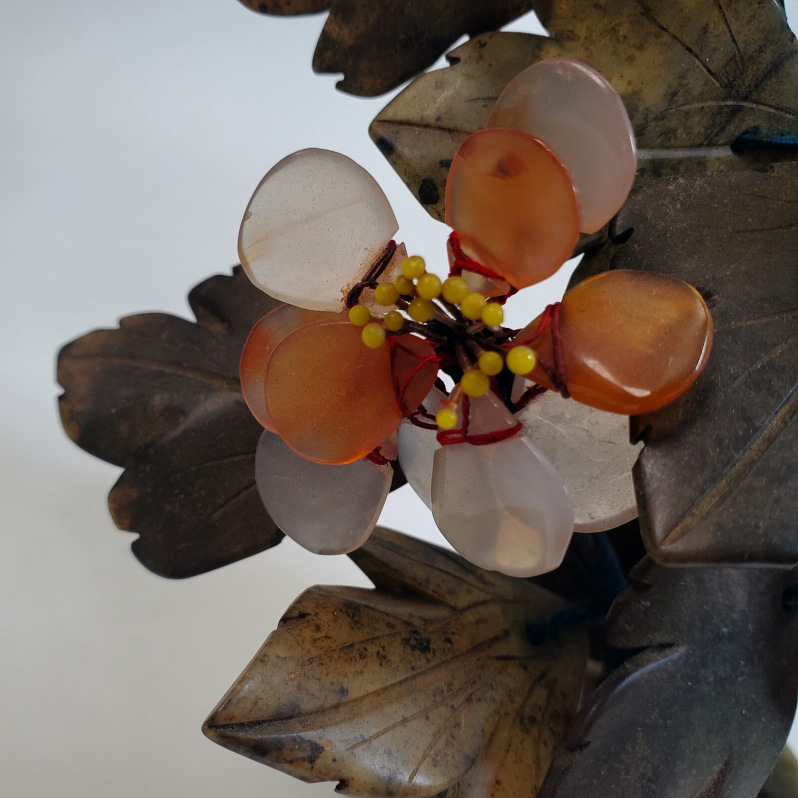 Vintage 1950s Chinese/Japanese Jade Agate Bonzai Flowering Tree